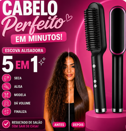 Cabelo Perfeito em Minutos - Escova Alisadora 5 em 1